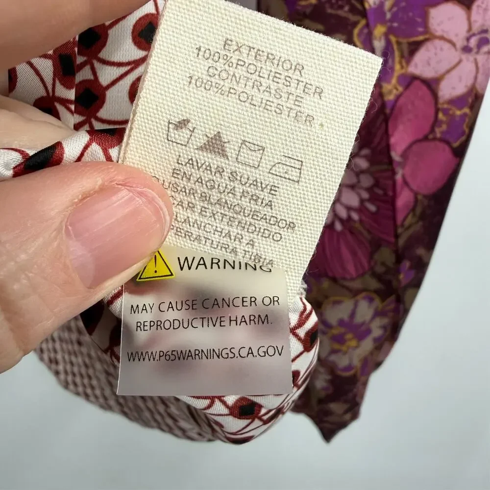 Mystree Button Up Shirt Womens S Merlot Burgundy Tie Front Mixed Floral Boho - Picture 12 of 13